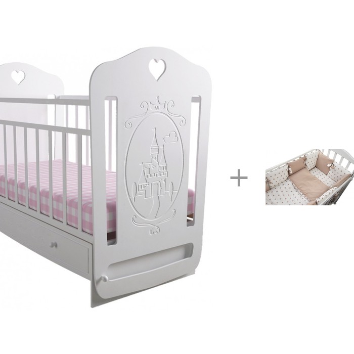 Набор Детская кроватка Forest Kids Принцесса маятник поперечный с комплектом в кроватку Dream Белый (2 предмета)